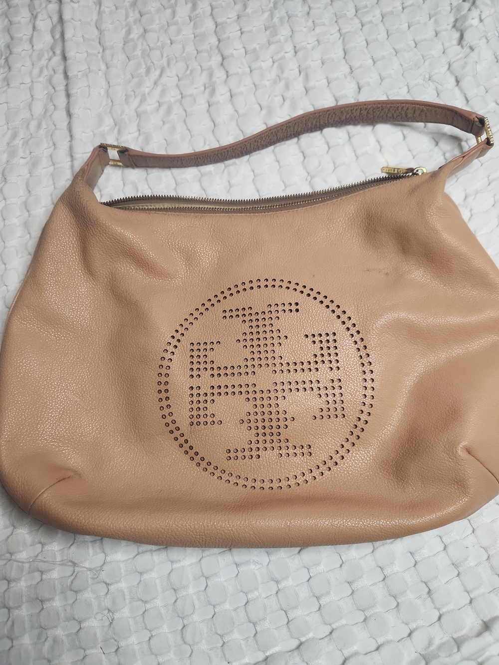 Tory Burch Perforated Logo Shoulder Bag - Tan